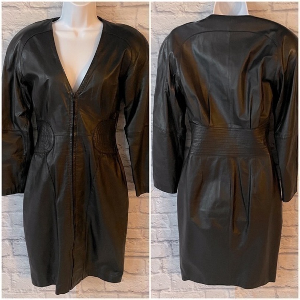 Vintage Yucatan Bay Dark Academia Goth Dominatrix ￼Long Sleeve Leather Dress